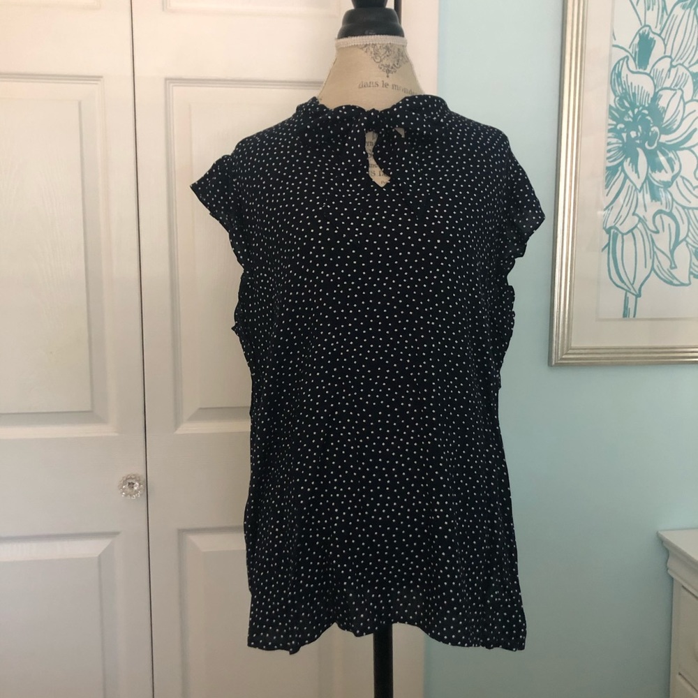 LOFT Sleeveless Navy Blue and White Shell Blouse